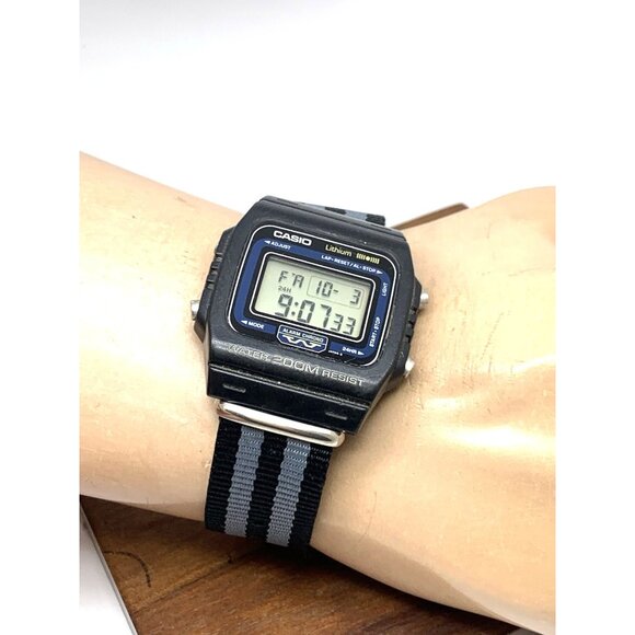 Casio Men's Watch DW-210 vintage Quartz Digital Black Resin Sport 548 Nylon Band - Picture 5 of 13